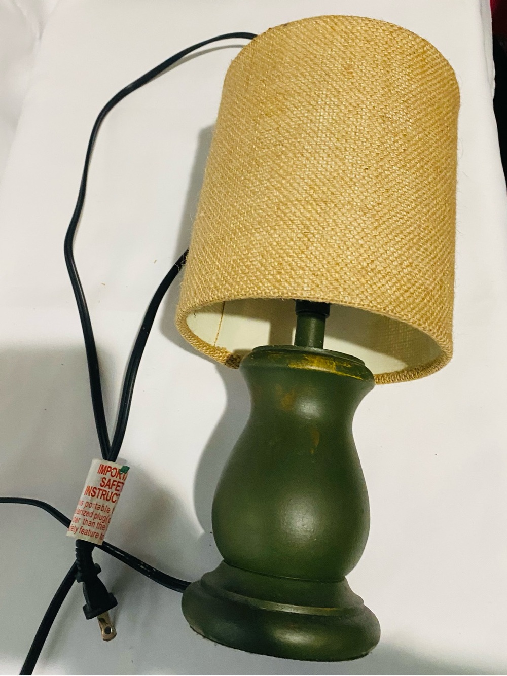 Olive Green Ceramic Table Lamp with Tan Shade 12”